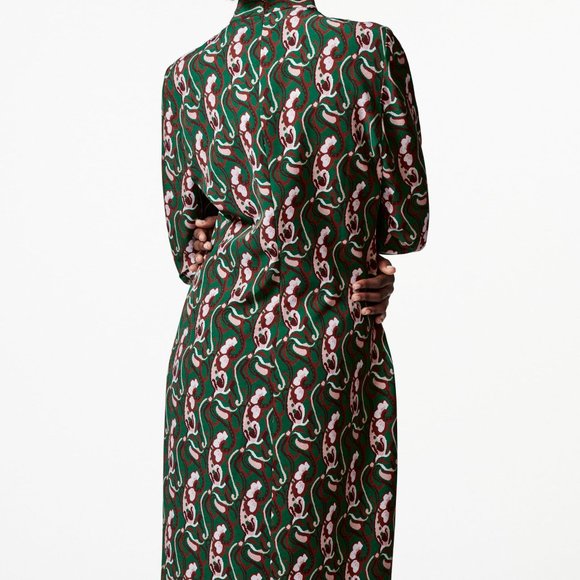 ZARA NWT Front Slit Printed Midi Dress Green - Picture 12 of 14